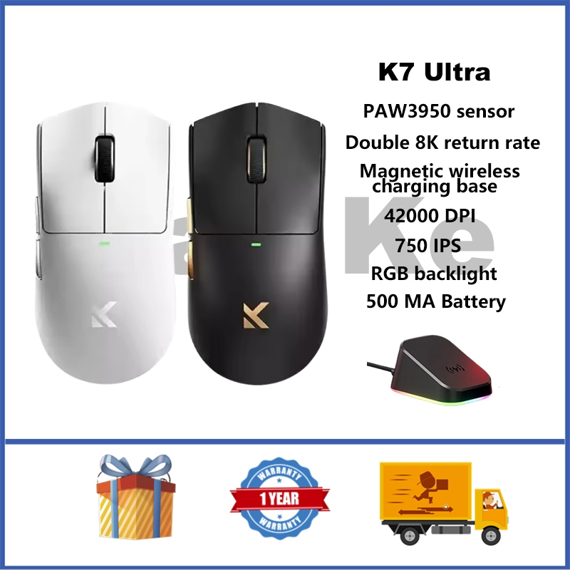 MCHOSE K7 Ultra Wireless Mouse PAW3950 Dual 8K Low Delay สามโหมดเมาส์เกมที่กําหนดเองพร้อมฐานชาร์จแม่