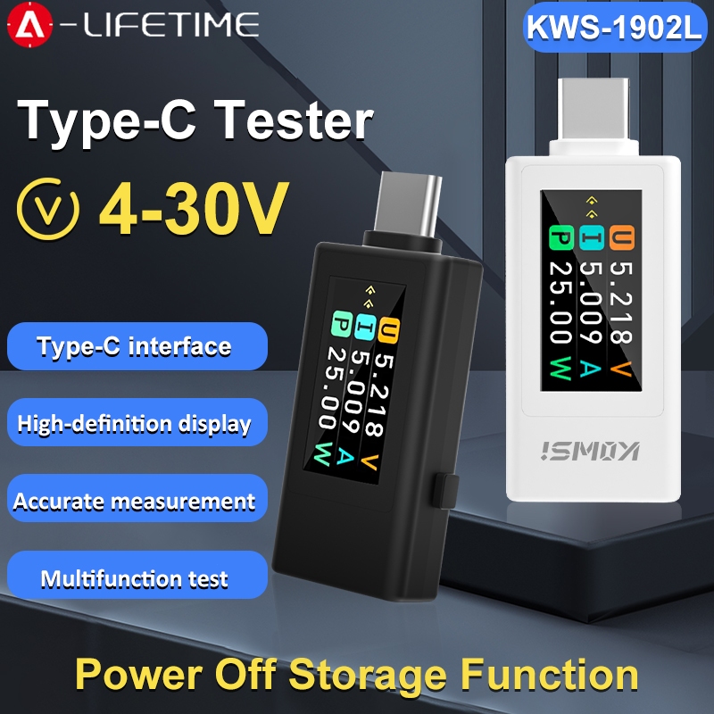 KWS-1902L ใหม่มาถึง Multi-Function USB Type-C Tester 4-30V สูงสุด 12A ฟังก์ชั่นปิดแรงดันไฟฟ้าแอมป์มิเตอร์ Power Meter