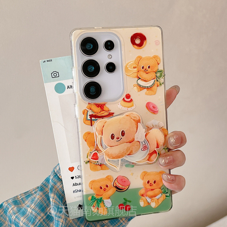 เหมาะสําหรับเคสโทรศัพท์ Samsung s25ultra ใหม่เคสป้องกัน IMD กันกระแทก s24plus เคสแข็งหมีน่ารัก s23fe Plus s22u note20 Ah a54a52 พร้อมขายึด s21+a16