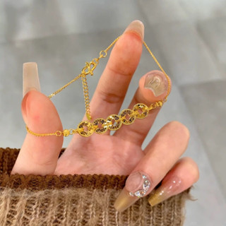 ไทเทเนียมเหล็กสาวสร้อยข้อมือเหรียญทองสร้อยข้อมือสร้อยคอผู้หญ…