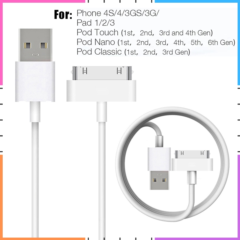 พร้อมสต็อก30 Pin สายไฟอะแดปเตอร์อุปกรณ์เสริม Nano Touch สายชาร์จข้อมูล Usb Charger สําหรับ 4 4S 3G 3Gs pad 1 2 3 pod โทรศัพท์มือถือ