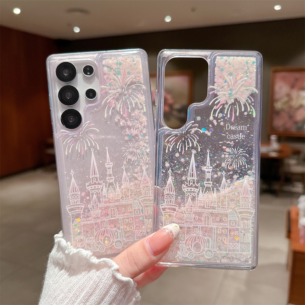 สําหรับ Samsung S25 Plus S24 Ultra S22 S23 Glow In The Dark Castle Patterned Glitter Quicksand Bling