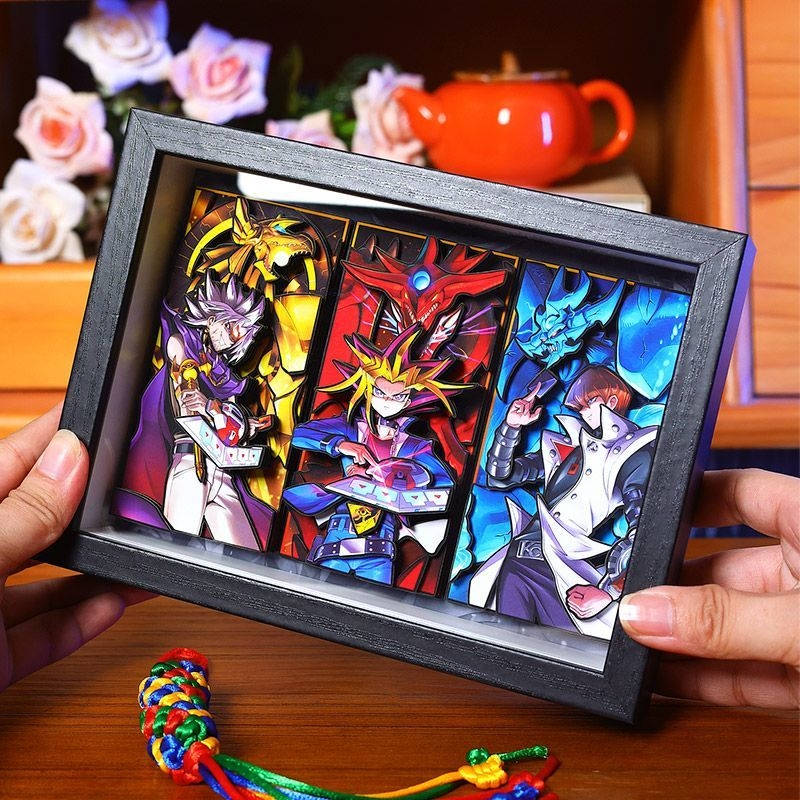 Yugioh กระดาษประติมากรรมกล่องศิลปะ 3d ชั้นเลเซอร์ตัดอะนิเมะตกแต่งผนัง duel monsters ของขวัญสําหรับแฟนๆ otaku สะสม handmade diorama