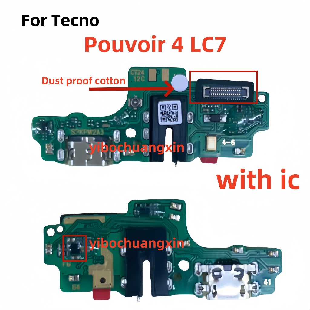 เหมาะสําหรับ Tecno Pouvoir 4 LC7 USB dock, ปลั๊กพอร์ตชาร์จ, บอร์ดชาร์จ, แจ็คเสียงหูฟัง, ไมโครโฟน, บอร์ดสายเคเบิลแบบยืดหยุ่น