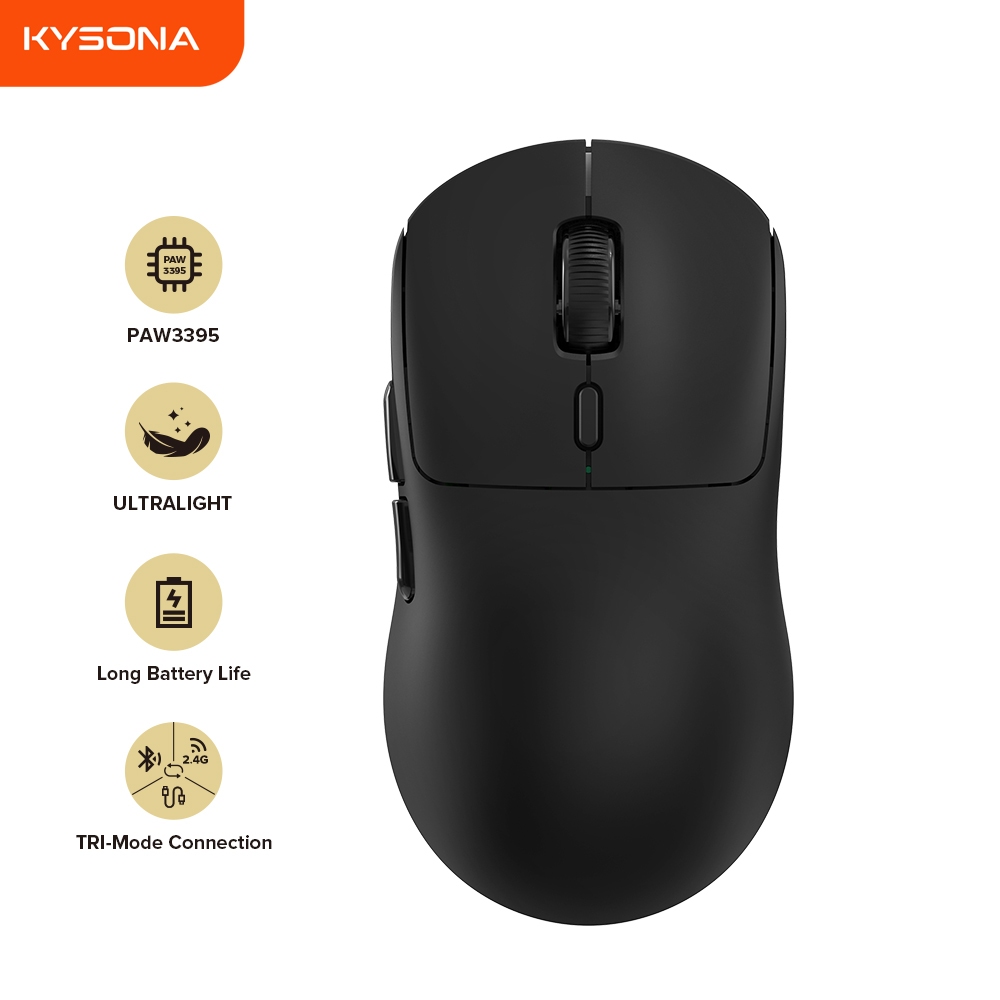Kysona M600 V2 เมาส์เล่นเกมไร้สายน้ําหนักเบาพิเศษ PAW3395 ปรับ DPI ได้ 6 ระดับสูงสุด 26000