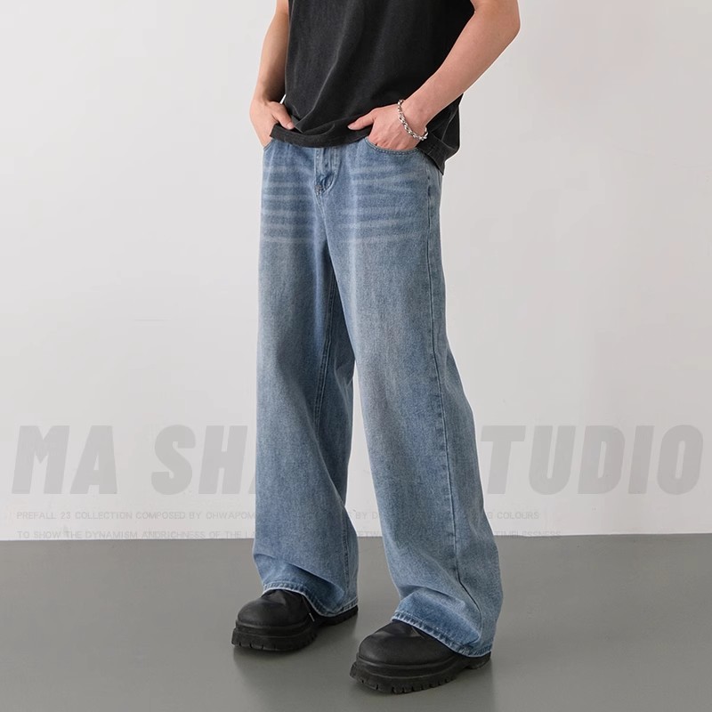 Baggy jeans พร้อมส่ง กางเกงยีนส์ผู้ชายขากว้างขนาดใหญ่  4 สี  ฮิปฮอปย้อนยุค  สไตล์อเมริกัน