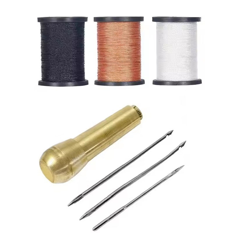 ใหม่ชุดเย็บผ้าหนัง DIY Multi functional กรวยเข็มหนังผ้าใบเต็นท์รองเท้าซ่อมเครื่องมือ 3 สีด้าย