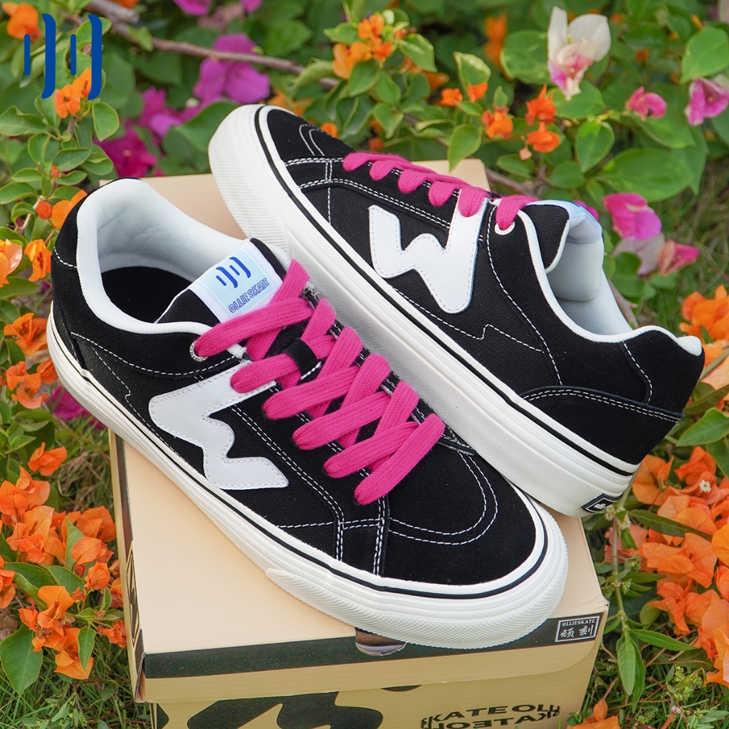 Ollie81028 Stuborn แกะสลัก ollieskate คลาสสิกสีดําสีขาวสี Suede ผ้าใบเย็บแฟชั่นสบายๆผู้ชายผู้หญิงสเก