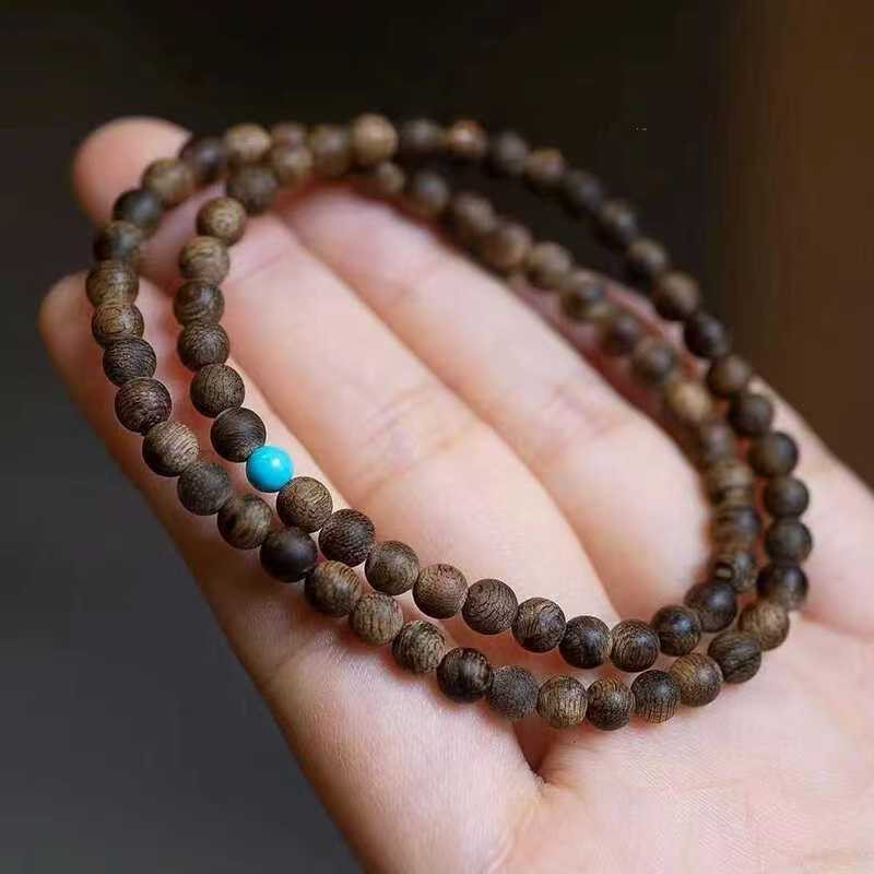 สร้อยข้อมือไม้กฤษณาสีเขียวขุ่นวงกลมเดียววงกลมคู่แผ่นโอนไม้ เหวินหยวน ผู้ชายผู้หญิงสร้อยข้อมือ