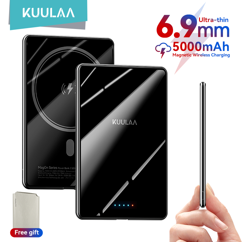 KUULAA PD20W เครื่องชาร์จสํารองไร้สายดิจิตอล 5000mAh Fast Charging Power Pack Magnetic Wireless Mobile Power Bank, เหมาะสําหรับ iPhone 16 15 12 13 14 Pro Max