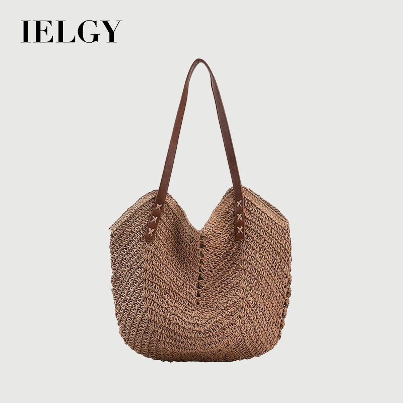 IELGY Ladies Straw Bag Summer Beach Vacation Tote Bag
