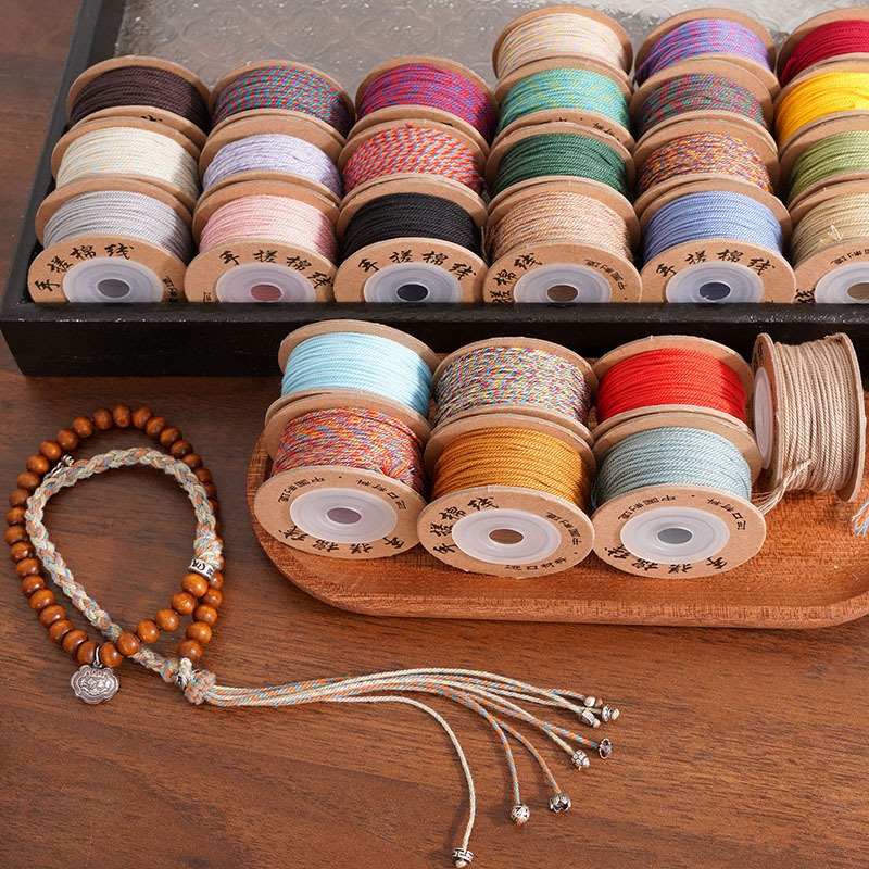 1/1.2/1.5 มม.ด้ายฝ้าย 33 สีลูกปัดด้ายฝ้ายเชือกฝ้ายถักสาย DIY สร้อยข้อมือถัก Key Chain