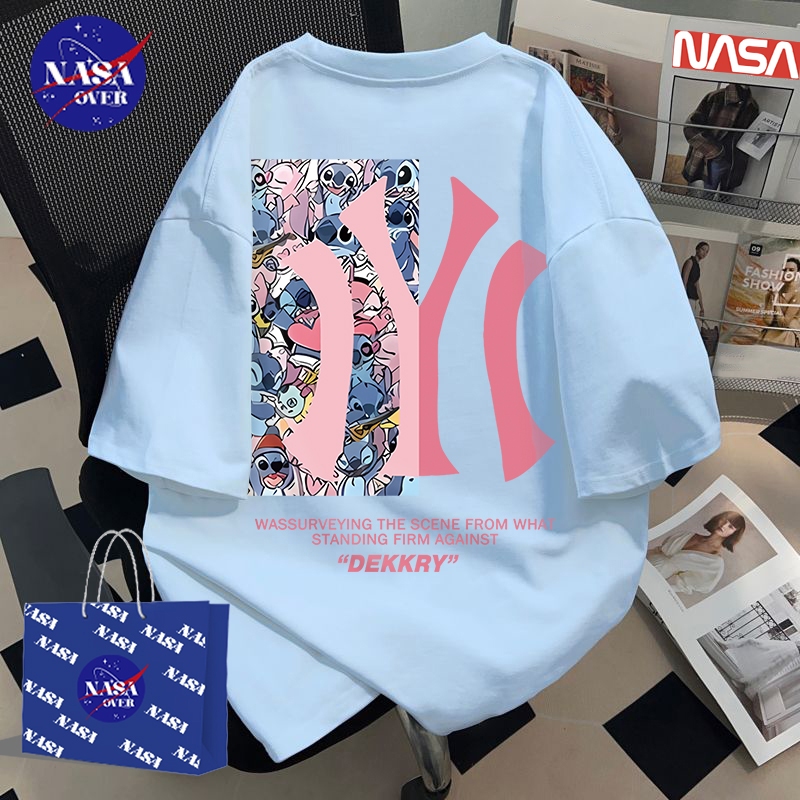 【พร้อมส่ง】🔥NASA ผ้าฝ้ายแท้100% คอกลม แขนสั้น ทรงโอเวอร์ไซส์ ลายตัวอักษรสีชมพู🌃ใส่ได้ทั้งชายหญิง เสื้อยืดYG1017
