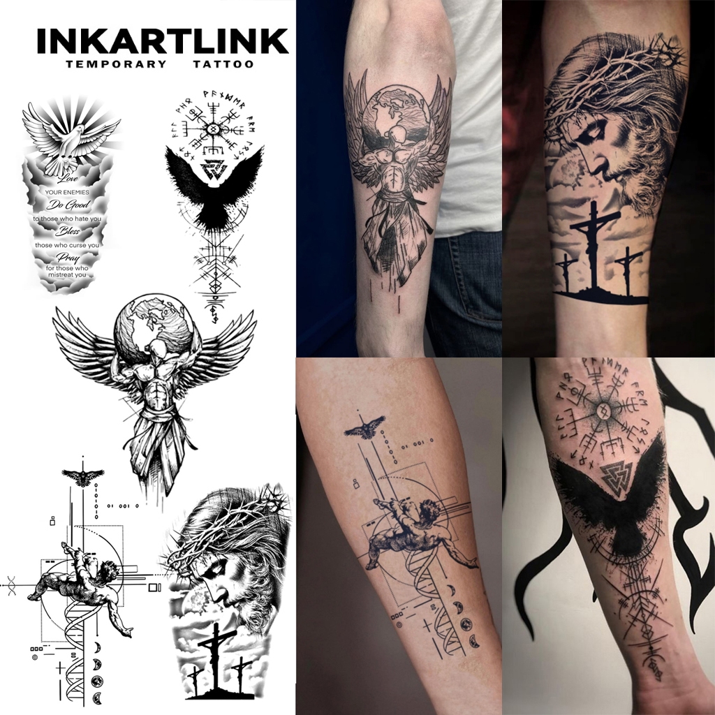 Inkartlink สติ๊กเกอร์รอยสักชั่วคราวขนาดใหญ่, รอยสักวิเศษกันน้ําติดทนนาน, ติดทนนานถึง 15 วัน, รอยสักปลอม, ชุดสักกึ่งถาวร