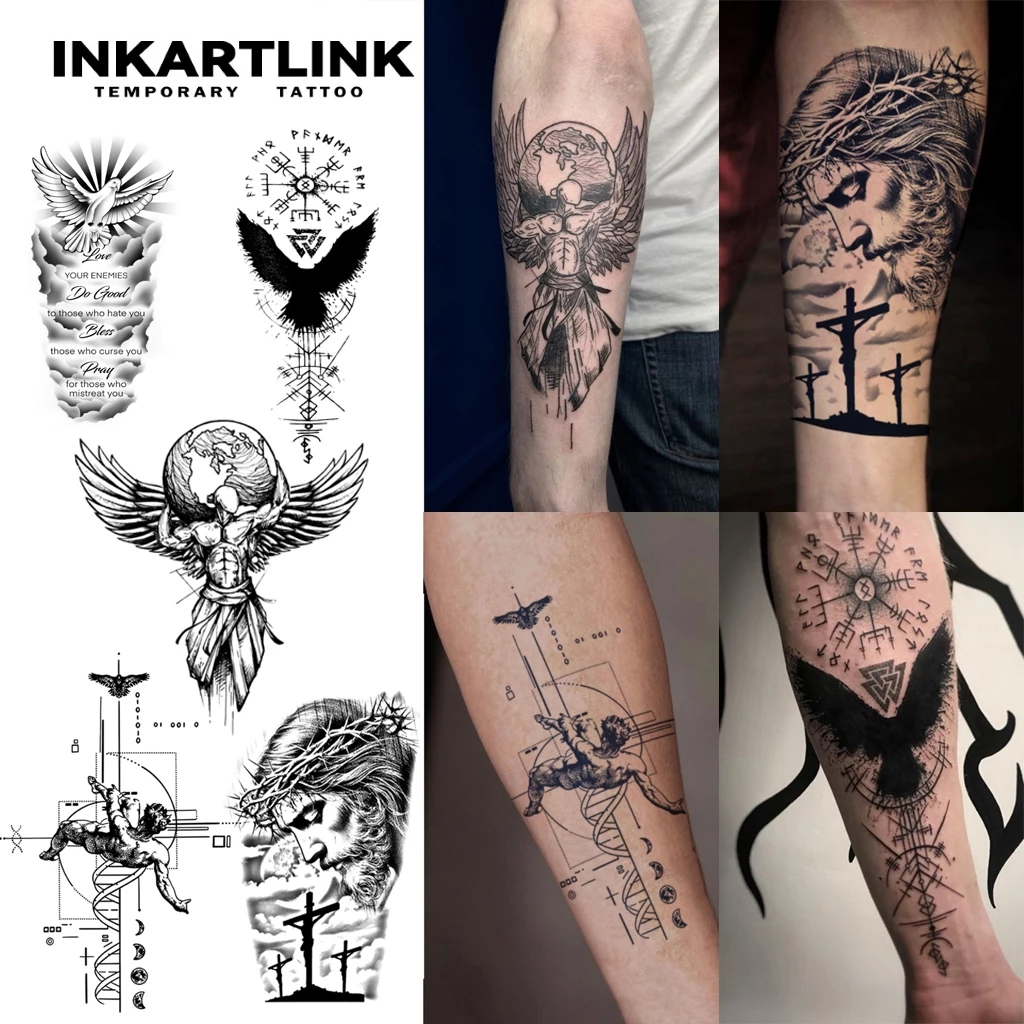 Inkartlink สติ๊กเกอร์รอยสักชั่วคราวขนาดใหญ่, รอยสักวิเศษกันน้ําติดทนนาน, ติดทนนานถึง 15 วัน, รอยสักปลอม, ชุดกึ่งถาวร