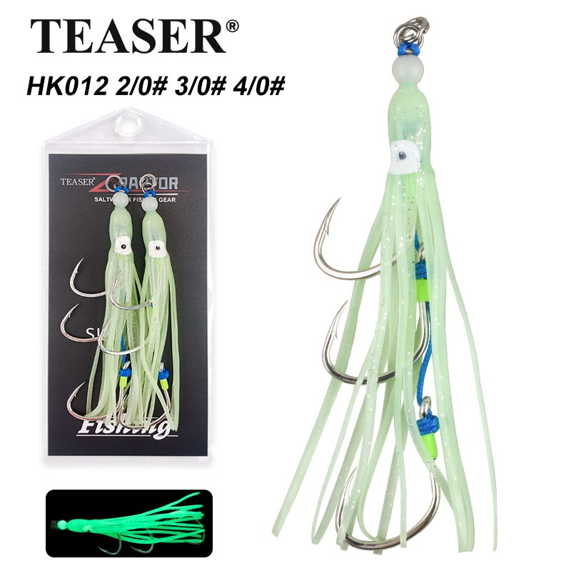 TEASER【HK012】2pcs Kabura Jigging Madai Assist Hooks Tai ยางกระโปรงซิลิโคน Luminous ตะขอปลาหมึกสําหรับริบบิ้น Slider Jigs หาง Sinker