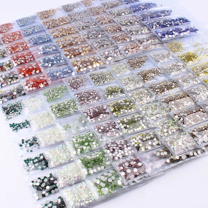 ขนาดผสม SS4-SS12 สีสัน 1680 ชิ้น 3D Non HotFix เล็บ Flatback Rhinestones ตกแต่งเต้นรําเครื่องแต่งกาย