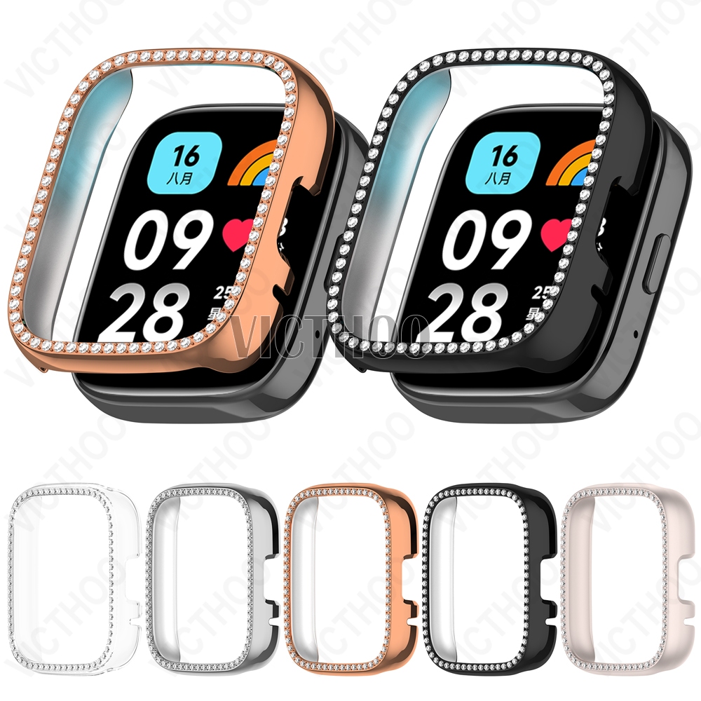 กระพริบเพชรกรณีครึ่งเชลล์ปกป้องหน้าจอสำหรับ Redmi Watch 3 Active