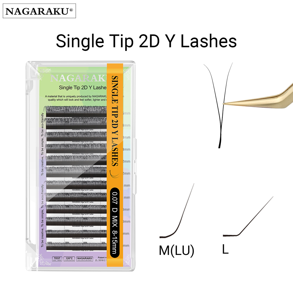 NAGARAKU ปลายเดี่ยว 2D Y L/M Curl Shape ทอมือ Premium Soft Light ขนตาธรรมชาติ Extension