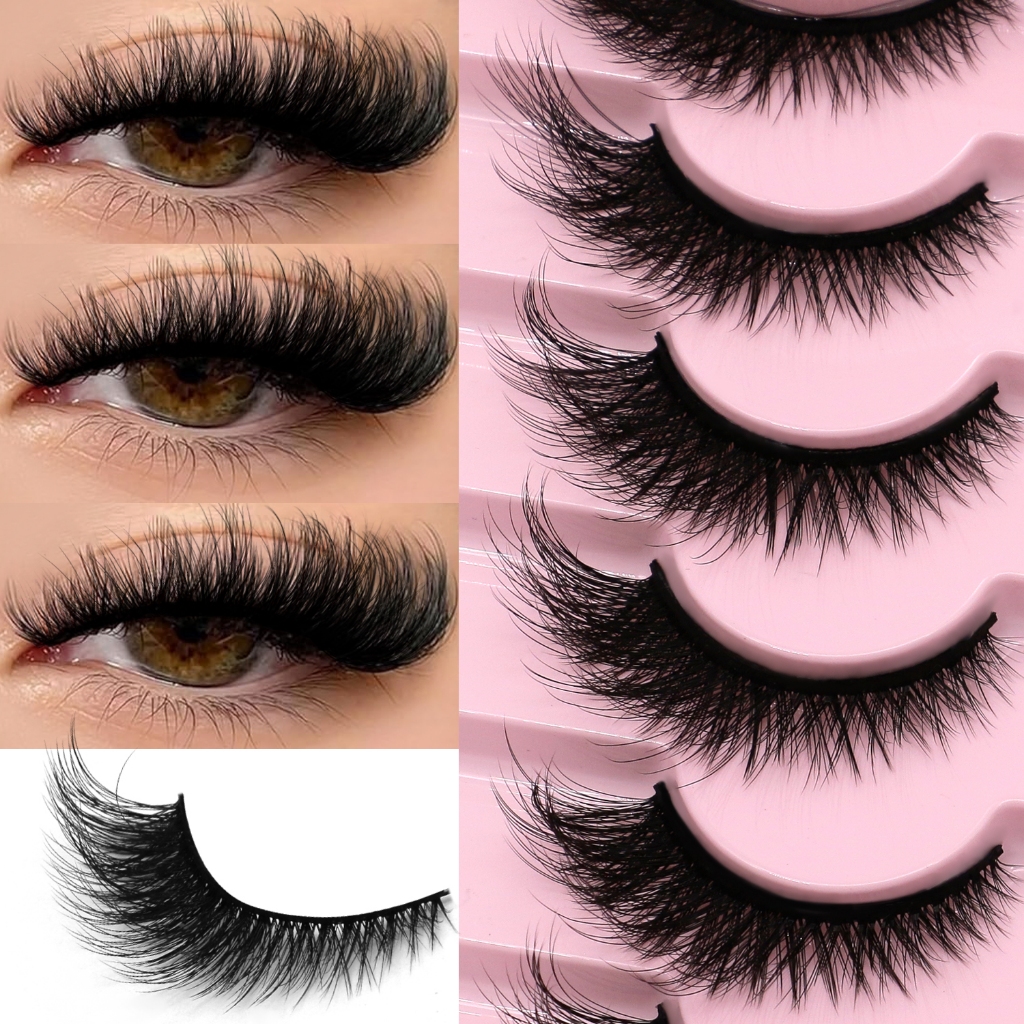 GROINNEYA 7 คู่ 3D Cat Eye Lashes ธรรมชาติ Wispy Faux Mink นํากลับมาใช้ใหม่และสบายทุกวัน/แต่งหน้าปาร์ตี้