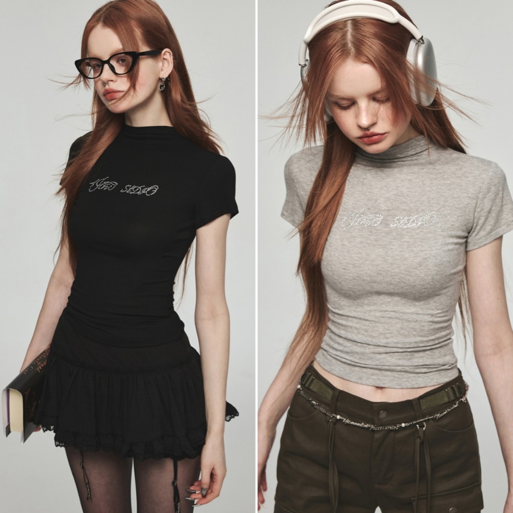 Betty House🎀พร้อมส่ง เสื้อยืดขาว เสื้อเกาหลี แขนสั้นผู้หญิง ดูผอมลง น่ารัก สีพื้น รัดรูป