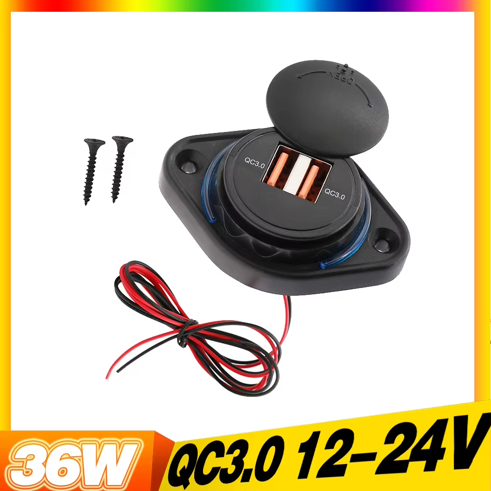 Quick Charge QC3.0 Dual USB Charger พร้อมหมวกเลื่อน 36W กันน้ํา 24 V/12 V Fast Charge USB Charger สํ