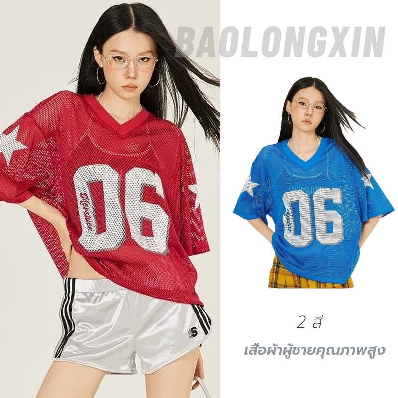 เสื้อยืดแขนสั้นผ้าตาข่ายพิมพ์ลายย้อนยุคสไตล์อเมริกันสำหรับคู่รักในช่วงฤดูร้อนหลวมๆ สบายๆ ครึ่งแขน