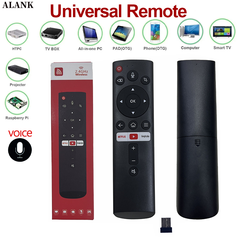 ALANK รีโมทอเนกประสงค์ Q5 Plus ระบบเสียงและเมาส์ ใช้งานกับทีวี Android, TV BOX, PC Projecter, Raspberry Pi รองรับการเชื่อมต่อ 2.4GHz และแอป Netflix/Google Play