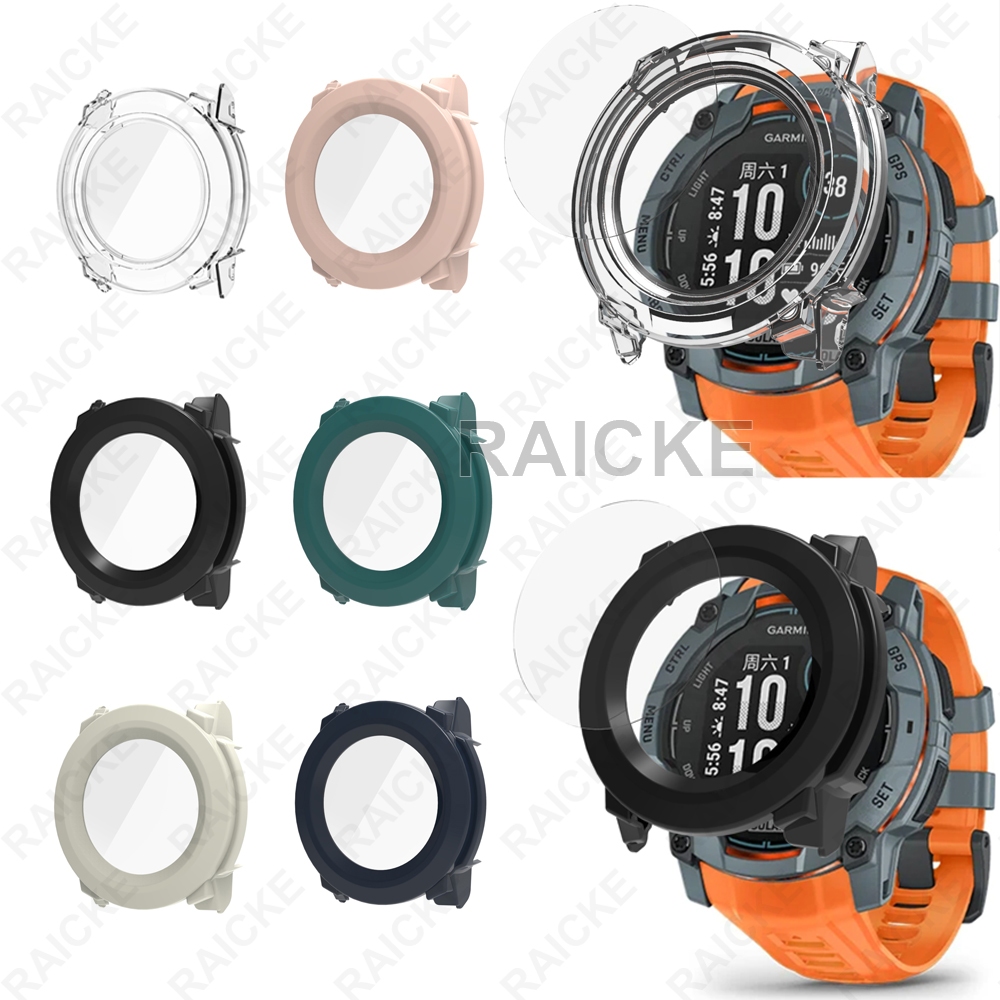 กรณีป้องกันหน้าจอกระจกนิรภัย เชลล์ครอบคลุมเต็มสำหรับ Garmin Instinct 3 45mm 50mm / instinct E 40mm