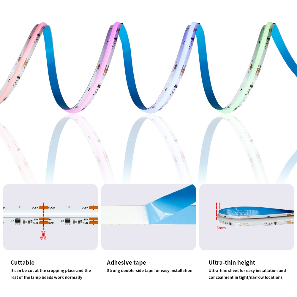 5V 12V 24V สมาร์ท SPI RGBIC LED COB Strip Light WS2811 แอดเดรสโปรแกรม Full สียืดหยุ่นไฟบาร์สีขาว/สีดํา PCB ราคา ถูกที่สุด ดีลบีเคเค แกลเลอรีภาพที่ 5