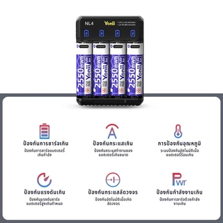 Yonii LED Lithium-ion Charger 1.5V Li-ion AA/AAA แบตเตอรี่ชาร์จ, AA 2550mWh/AAA 900mWh ความจุสูง,สมาร์ทชาร์จเร็ว