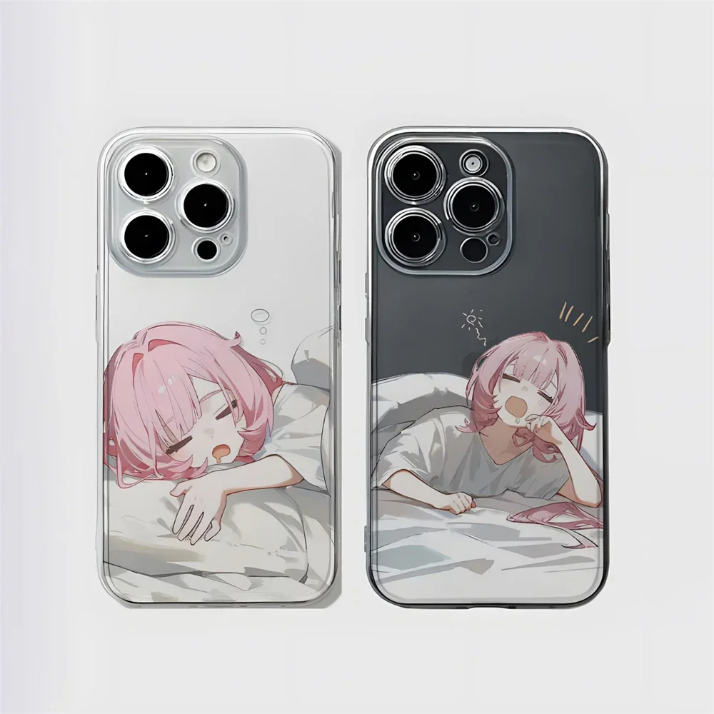 น่ารัก Sleeping Elysia Clear Case สําหรับ iPhone 15 14 16 Plus 12 13 mini 11 Pro Max XR Ultra Slim A