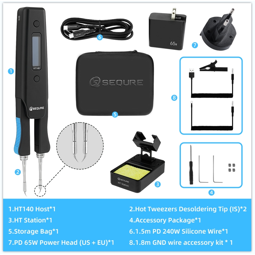 Sequre HT140 2-IN-1 แหนบร้อนและหัวแร้งใช้งานร่วมกับ C210 เคล็ดลับบัดกรีและ C120 แหนบร้อนตลับหมึกเคล็