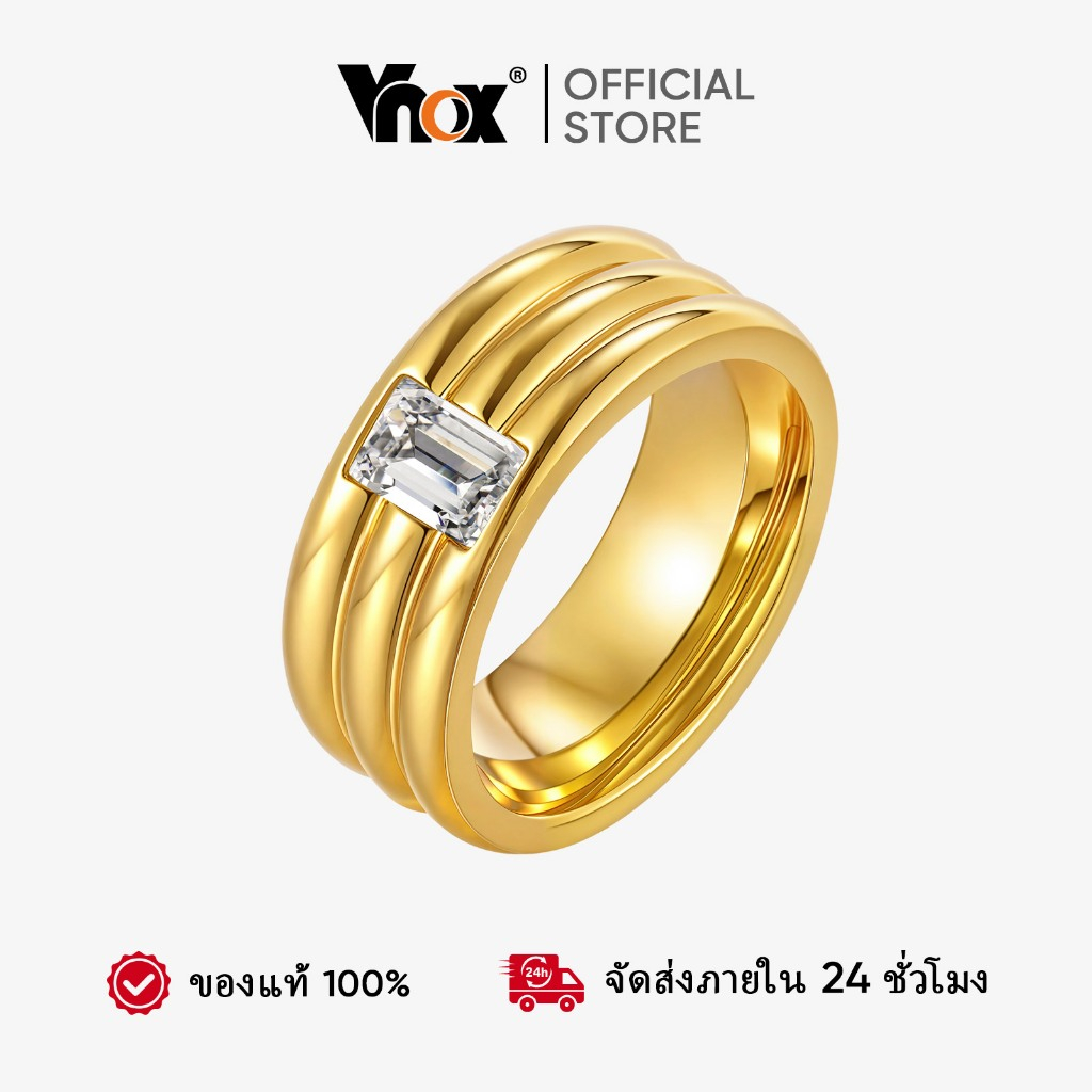 Vnox Zircon Cubic Chunky แหวนผู้หญิงผู้ชาย,ทองสแตนเลส Hypoallergenic แหวน,แฟชั่นเครื่องประดับของขวัญ