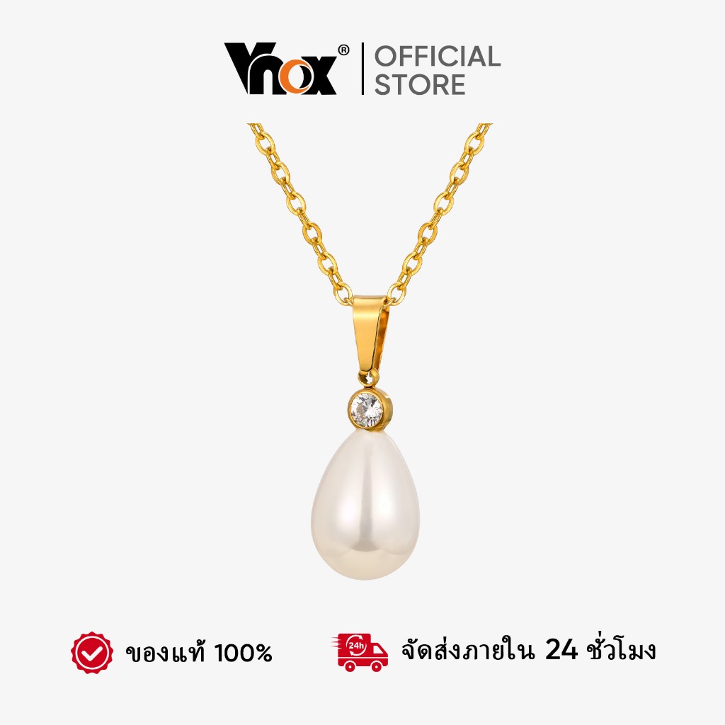 Vnox Zircon Cubic Water Droplet Pearl จี้สร้อยคอผู้หญิง,สแตนเลส Hypoallergenic สร้อยคอ,Luxury แฟชั่นเครื่องประดับของขวัญ