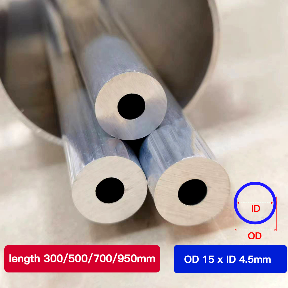 Fuyi ท่ออลูมิเนียม OD 15 มม. ID 4.5 15 เส้นผ่านศูนย์กลางภายนอก 4.5 เส้นผ่านศูนย์กลางภายในท่อผนังหนา 5.25 ขนาด 15x4.5 300 มม. 500 มม. ท่อกลวงอลูมิเนียมรอบบาร์