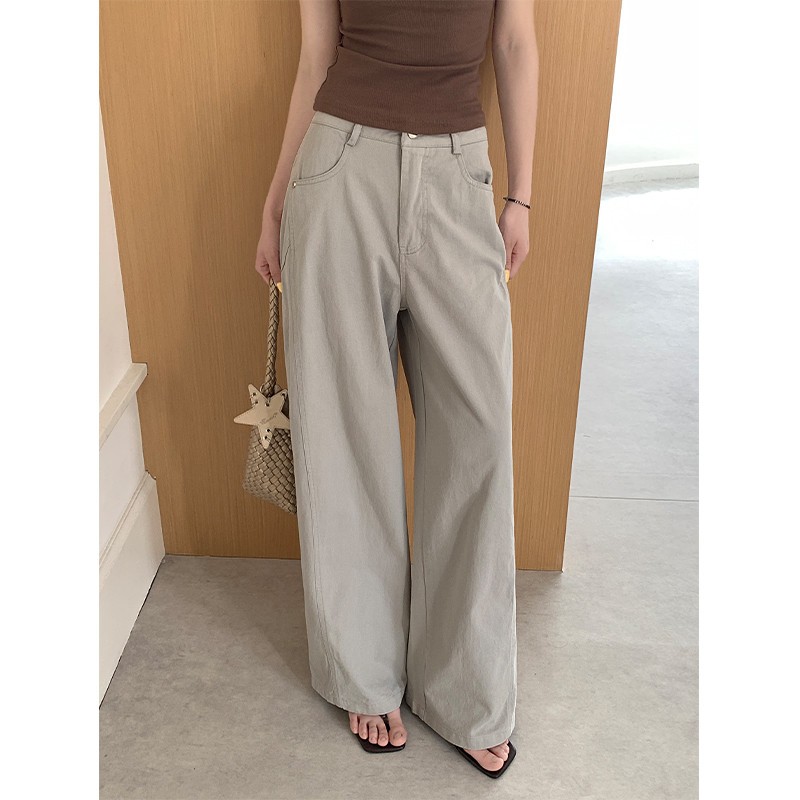 88592 กางเกงขากว้างเอวสูงลําลองสีขาว