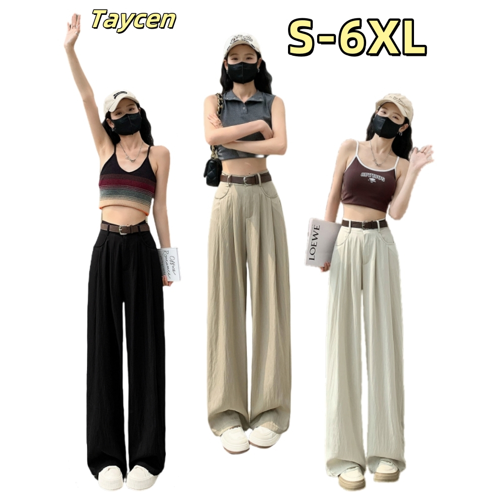 ส่งไวจากไทย TAYCEN S-6XL กางเกงขายาวผู้หญิง  เอวสูง ขากว้าง ขนาดใหญ่ สไตล์เกาหลี