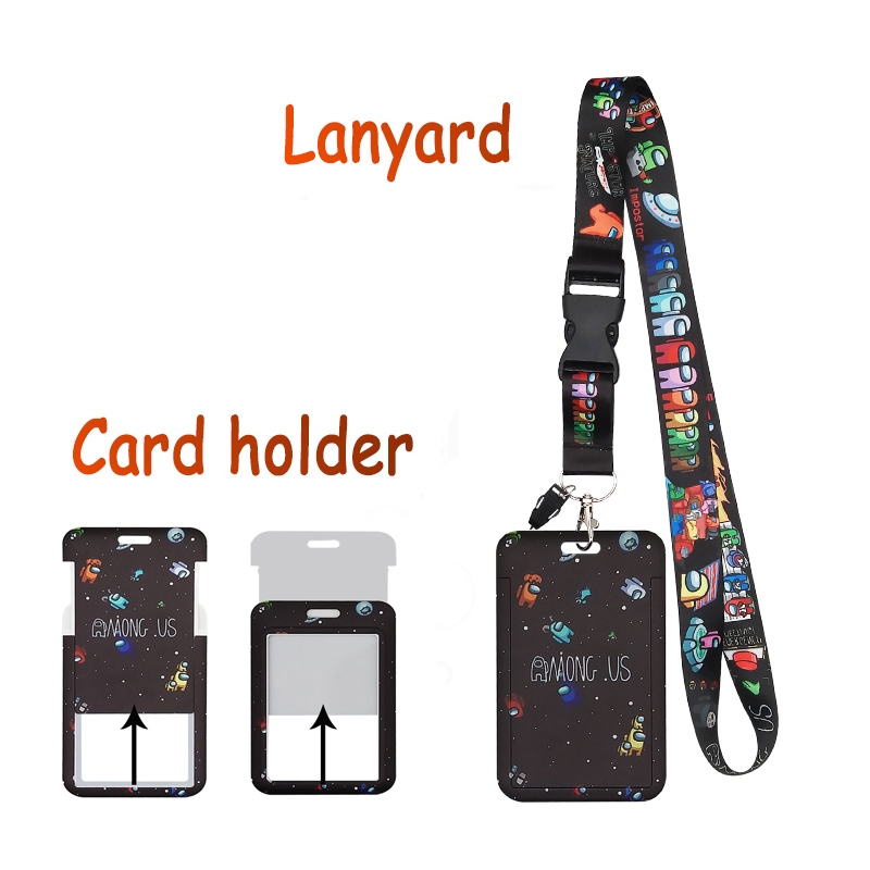 Among-Us Lanyard, ที่ใส่แท็ก ID เกม, สายคล้องคออวกาศพร้อมเข็มกลัดคลิป, เคสการ์ดแข็ง Charm สําหรับพวงกุญแจสลิง