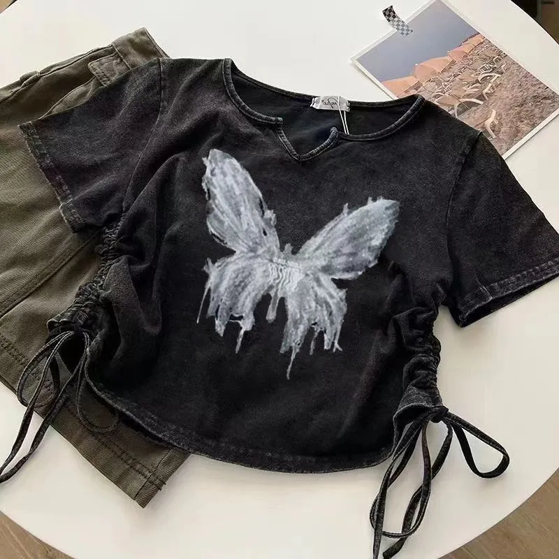 เสื้อวินเทจ เสื้อ baby tee Top.street t shirt mickey mouse ลายการ์ตูนน่ารักหลวม เสื้อยืด oversize คอกลม ทรงหลวม ใส่สบาย วินเทจ unisex เสื้อ 2XLดำ - รูปที่ 6