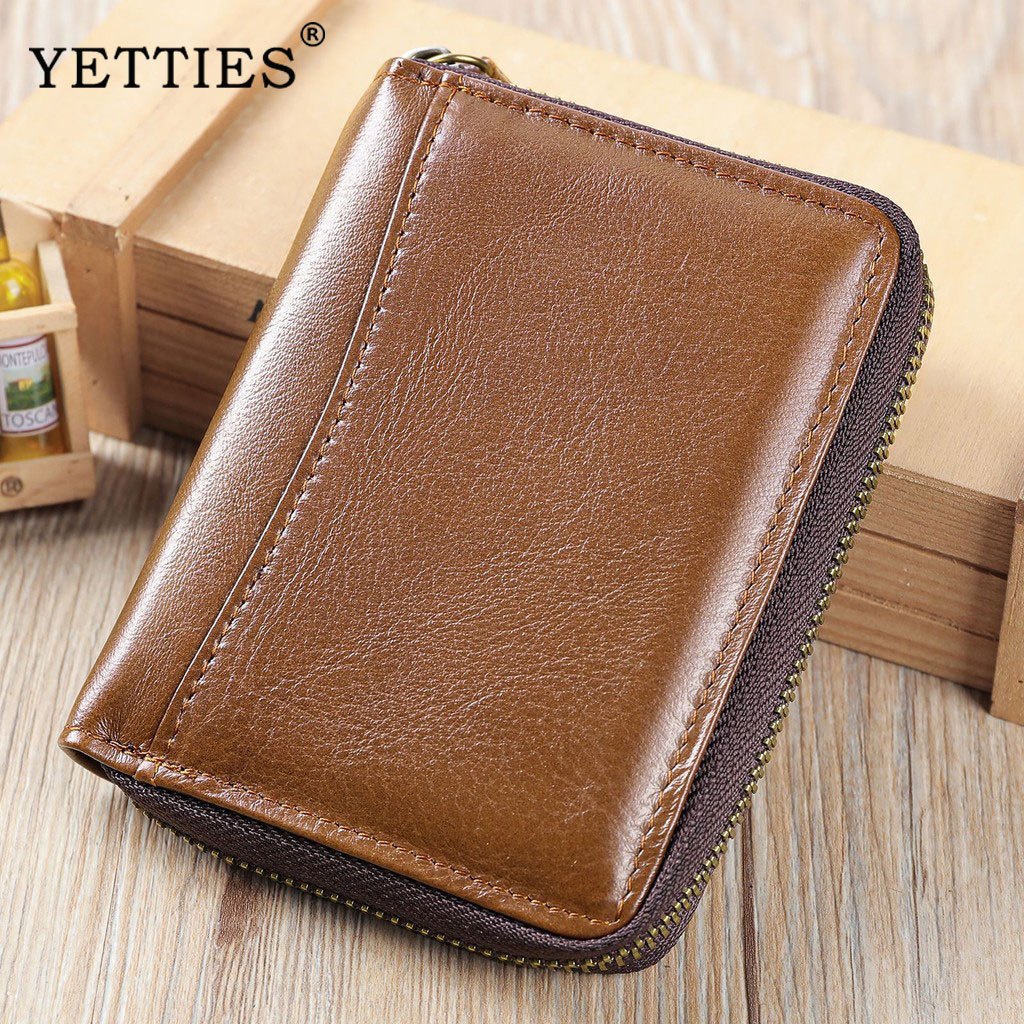 YETTIES กระเป๋าสตางค์ หนังวัวแท้ ใบสั้น แบบพับได้ สําหรับผู้ชาย