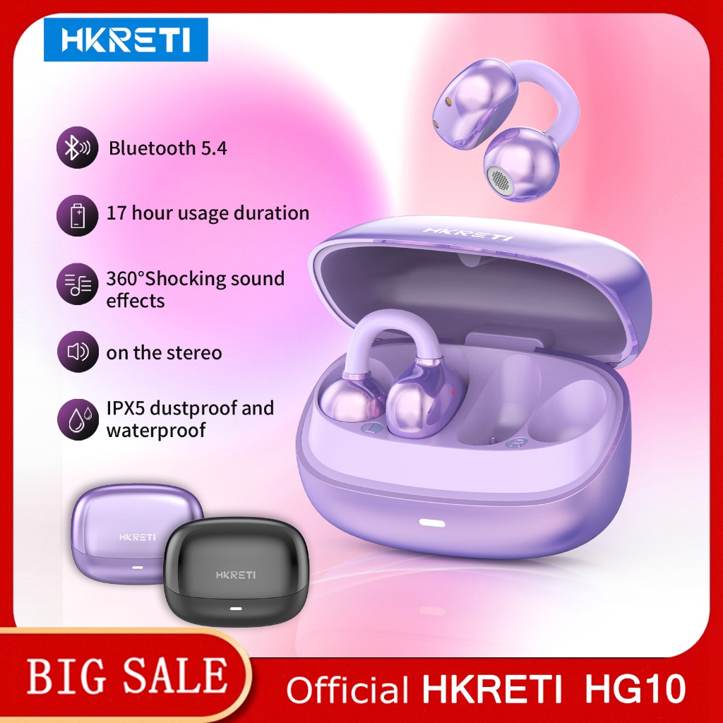 ต้นฉบับ HKRETI HG10 หูฟังไร้สายบลูทูธ 5.4 กีฬาคลิปลดเสียงรบกวนกันน้ําบนสเตอริโอเข้ากันได้กับ Android และ iOS