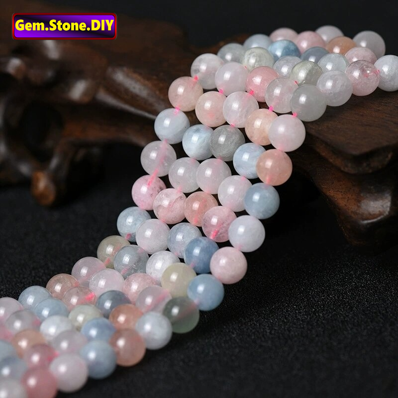 Morganite Natural Stone，Loose Bead มอร์แกนไนท์ หินธรรมชาติ,หลวมลูกปัด ตัวเว้นวรรค สําหรับสร้อยข้อมือ/สร้อยคอ/แหวน/ต่างหู,ขายส่งทําด้วยมือทําเองเครื่องประดับอุปกรณ์เสริม,สร้อยข้อมือหินคริสตัลเฮมสโตน,ลูกปัดคริสตัล