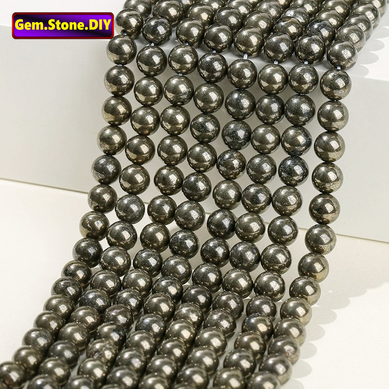 Pyrite Natural Stone，Loose Bead ไพไรต์ หินธรรมชาติ,หลวมลูกปัด ตัวเว้นวรรค สําหรับสร้อยข้อมือ/สร้อยคอ