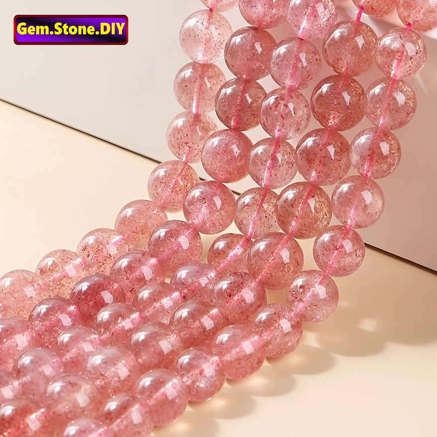 Strawberry Quartz Natural Stone，Loose Bead สตรอเบอร์รี่ควอตซ์หินธรรมชาติ,หลวมลูกปัด ตัวเว้นวรรค สําหรับสร้อยข้อมือ/สร้อยคอ/แหวน/ต่างหู,ขายส่งทําด้วยมือทําเองเครื่องประดับอุปกรณ์เสริม,สร้อยข้อมือหินคริสตัลแร่ส