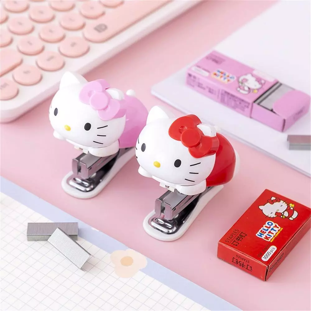 Hello kitty ชุดเย็บกระดาษน่ารักนักเรียน Mini Stapler Binding Machine Test Paper Binding Kawaii การ์ตูนการเรียนรู้เครื่องเขียน Back to School