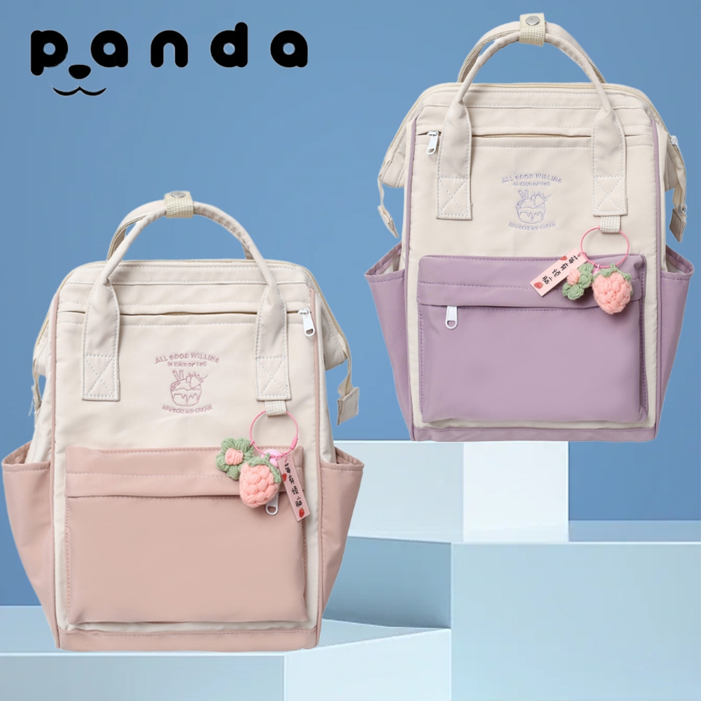 🚚💨 Panda. กลับไปโรงเรียนกระเป๋าเป้สะพายหลังในสีมาคารอน Colorback กระเป๋าเป้สะพายหลังกันน้ำขนาดใหญ่สำหรับนักเรียนเดินทางไปโรงเรียน