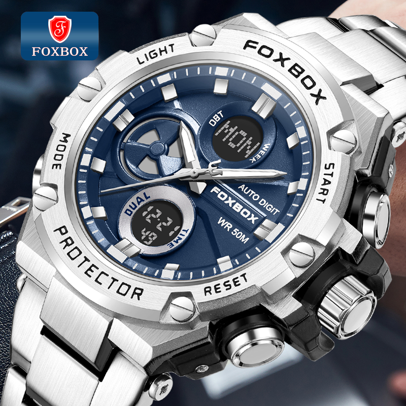 LIGE ใหม่ นาฬิกาข้อมือควอตซ์ดิจิทัล LED กันน้ํา สไตล์สปอร์ต หรูหรา สําหรับผู้ชาย FOXBOX นาฬิกาผู้ชาย