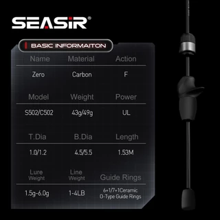 Seasir Zero 43g เบ็ดตกปลา BFS Ultralight Hollow Rod เล็กน้อย 30T + Boron-Carbon 1.53M UL Lure น้ําหนัก 1.5-6G 2 ส่วน Stream River Fishing Rods