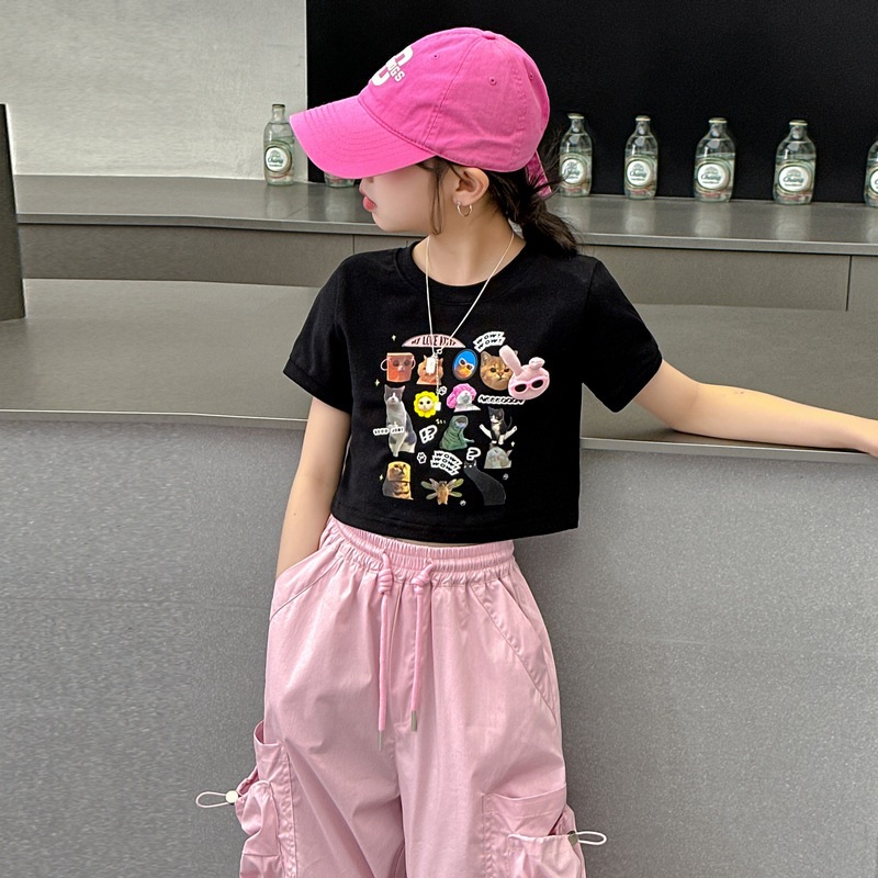 เสื้อยืดเด็ก เสื้อเด็กผู้หญิง ท็อปส์ซูน่ารัก รูปแบบลูกแมว กระต่าย คอกลม ขาว / ดำ 7-14 ปี【จัดส่งจากประเทศไทย】 ราคา ถูกที่สุด ดีลบีเคเค แกลเลอรีภาพที่ 3